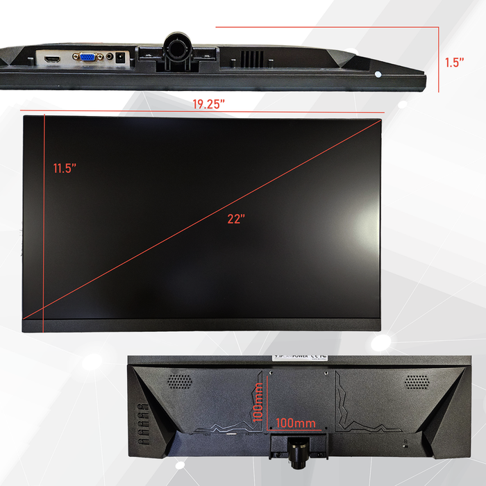 22" CCTV Monitor - 1080p Resolution, Dual Speakers, VESA Compatible, HDMI/VGA - Durable Components for Continuous 24/7/365 Surveillance, Thin Bezel, 3-Year Warranty