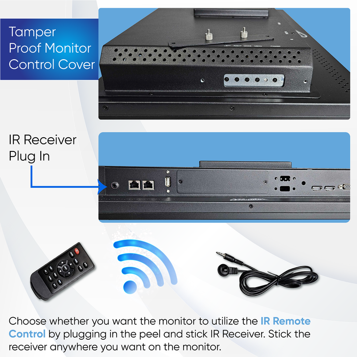 22" POE Powered Touchscreen Monitor, POE Output Passthrough, 12V DC Outputs, 1080p, Built In Accessory Case, Speakers