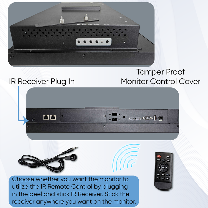 22" POE Powered Monitor, POE Output Passthrough, 12V DC Outputs, 1080p, Built In Accessory Case, Speakers