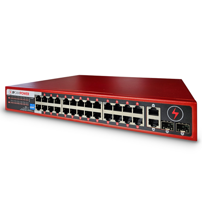 24 Port POE Network Switch W/ 2 Gigabit Uplinks, POE+ 30 Watts per Port, 360 Watts Total Budget, UL Listed, TAA Compliant