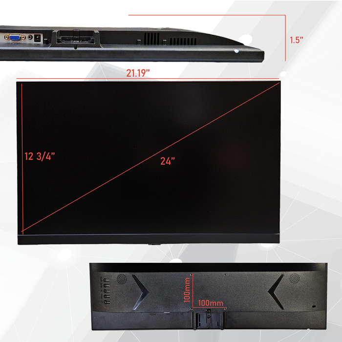 24" CCTV Monitor - 1080p Resolution, Dual Speakers, VESA Compatible, HDMI/VGA - Durable Components for Continuous 24/7/365 Surveillance, Thin Bezel, 3-Year Warranty