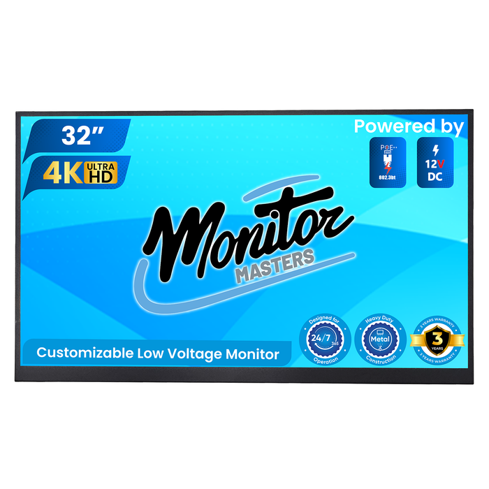 Customizable 32” Commercial-Grade LCD Monitor – AV Display, 4K, 12V DC or POE Power