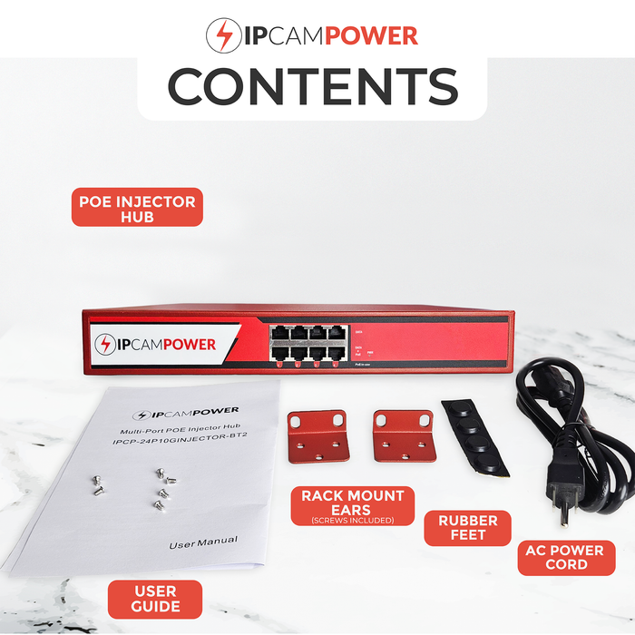 IPCamPower 4 Port 802.3bt POE++ Extreme Power POE Injector Hub, 95 Watts on Each Port, 380 Total Watts Budget, Up to 10G 10/100/1000/10000 Speeds Each Port