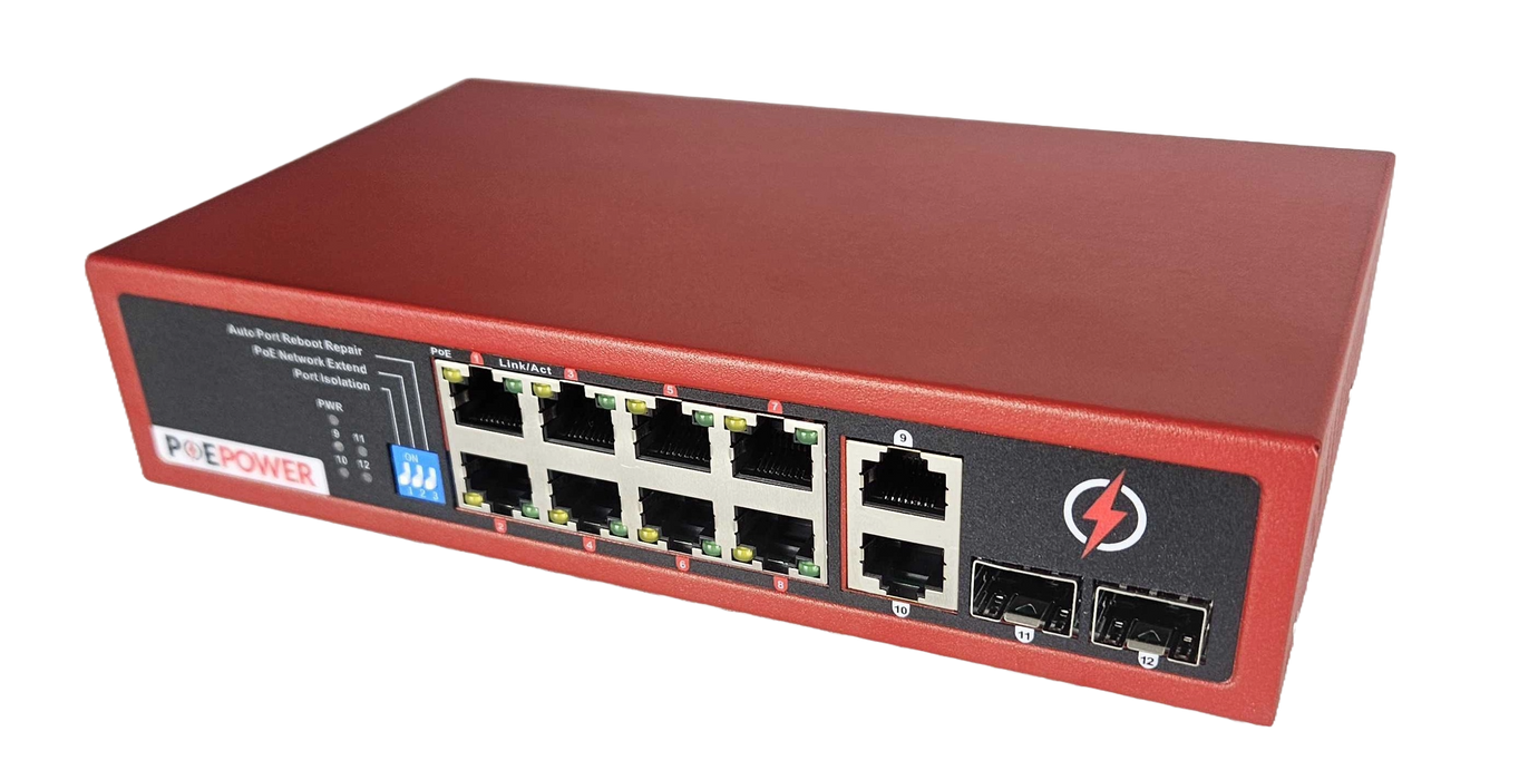 POEPower 8 Port Gigabit Unmanaged POE Switch, 30W POE+ (802.3at) per port, 120W Max Budget, Extend Mode up to 820' Cable Runs, 8 POE & 4 Uplink, All Ports Gigabit 10/100/1000
