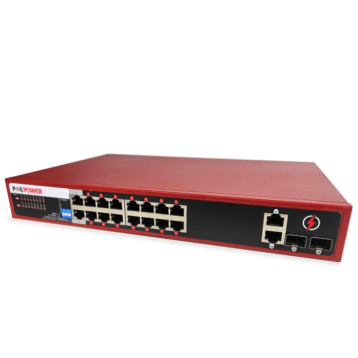 POEPower 16 Port Gigabit Unmanaged POE Switch, 30W POE+ (802.3at) per Port, 250W Max Budget, Extend Mode up to 820' Cable Runs, 16 POE & 4 Uplink, 10/100/1000