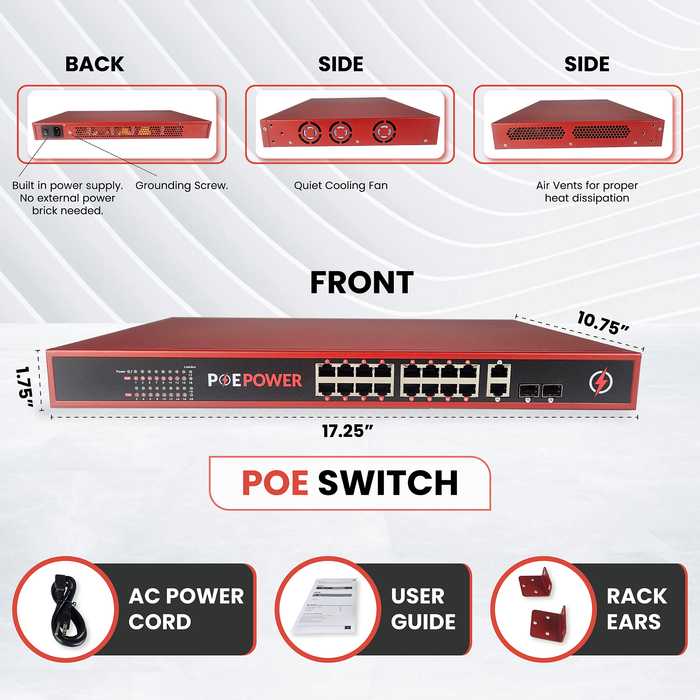 POEPower 16 Port 802.3bt POE++ Extreme Power Gigabit POE Switch, 90 Watts on Each Port, 1200 Total Watts Budget, 4 Additional Ethernet & SFP Uplinks, 10/100/1000