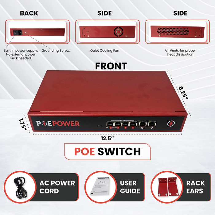POEPower 4 Port 802.3bt POE++ Extreme Power Gigabit POE Switch, Full 90 Watts on Each Port, 380 Total Watts Budget, 2 Additional Ethernet Uplinks, 10/100/1000