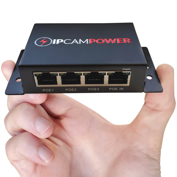 POE Powered 3 Port Switch & Network Cat5 Cat6 Midspan Cable Range Extender Pass Through Repeater for IP Cameras - Run Cables up to 1148