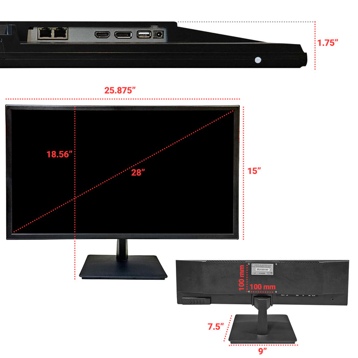 POE Powered Monitor 28" 4K, 12V DC Output, LAN Output, Speakers