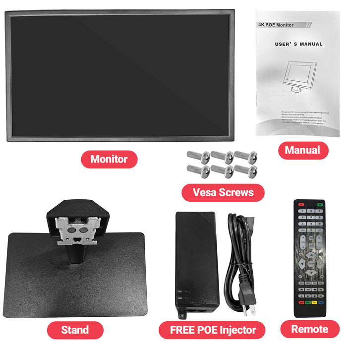 POE Powered Monitor 28" 4K, 12V DC Output, LAN Output, Speakers