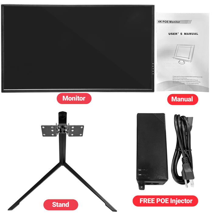 POE Powered Monitor 32" 4K, 12V DC Output, LAN Output, Speakers