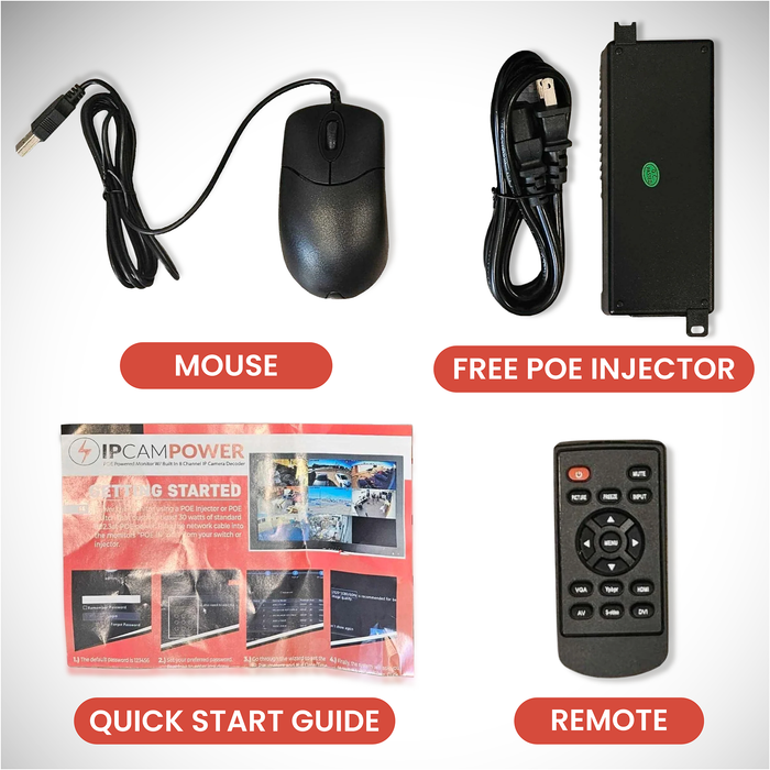 IPCamPower 27" POE-Powered CCTV Spot Monitor with Integrated 8 Channel IP Camera Decoder, Compatible w/ Most IP Cameras, Built-in Speakers, Vesa, Public View and Secondary Monitor, PVM, 1080P IPCP-SPOTMONITOR(27)