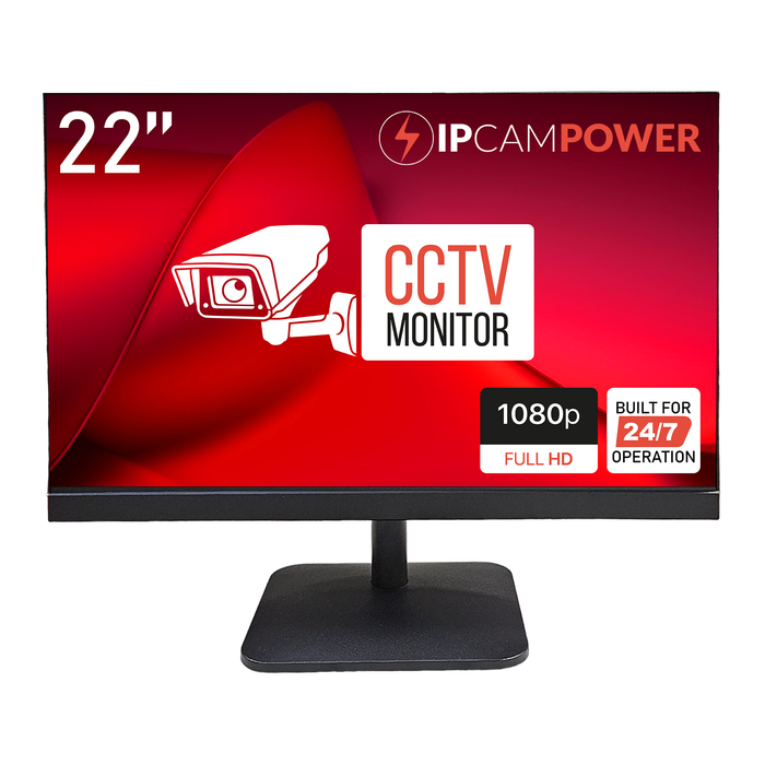 22" CCTV Monitor - 1080p Resolution, Dual Speakers, VESA Compatible, HDMI/VGA - Durable Components for Continuous 24/7/365 Surveillance, Thin Bezel, 3-Year Warranty