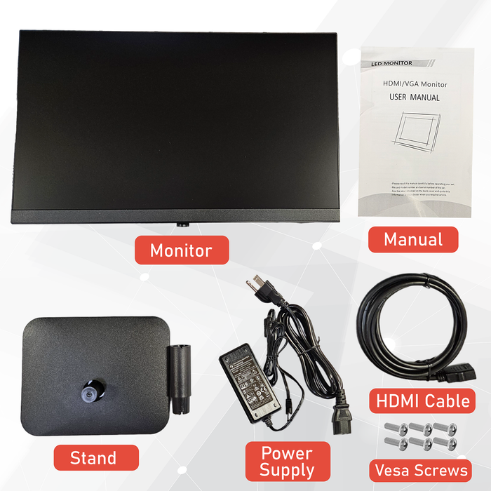 22" CCTV Monitor - 1080p Resolution, Dual Speakers, VESA Compatible, HDMI/VGA - Durable Components for Continuous 24/7/365 Surveillance, Thin Bezel, 3-Year Warranty