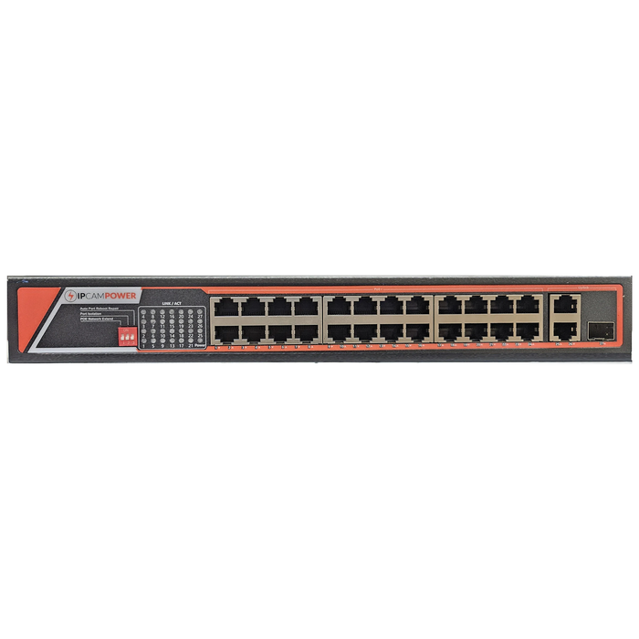 24 Port Gigabit Unmanaged POE Switch, 30W POE+ (802.3at) per port, 300W Max Budget, Extend Mode up to 984' Cable Runs, 24 POE & 3 Uplink, All Ports Gigabit 10/100/1000