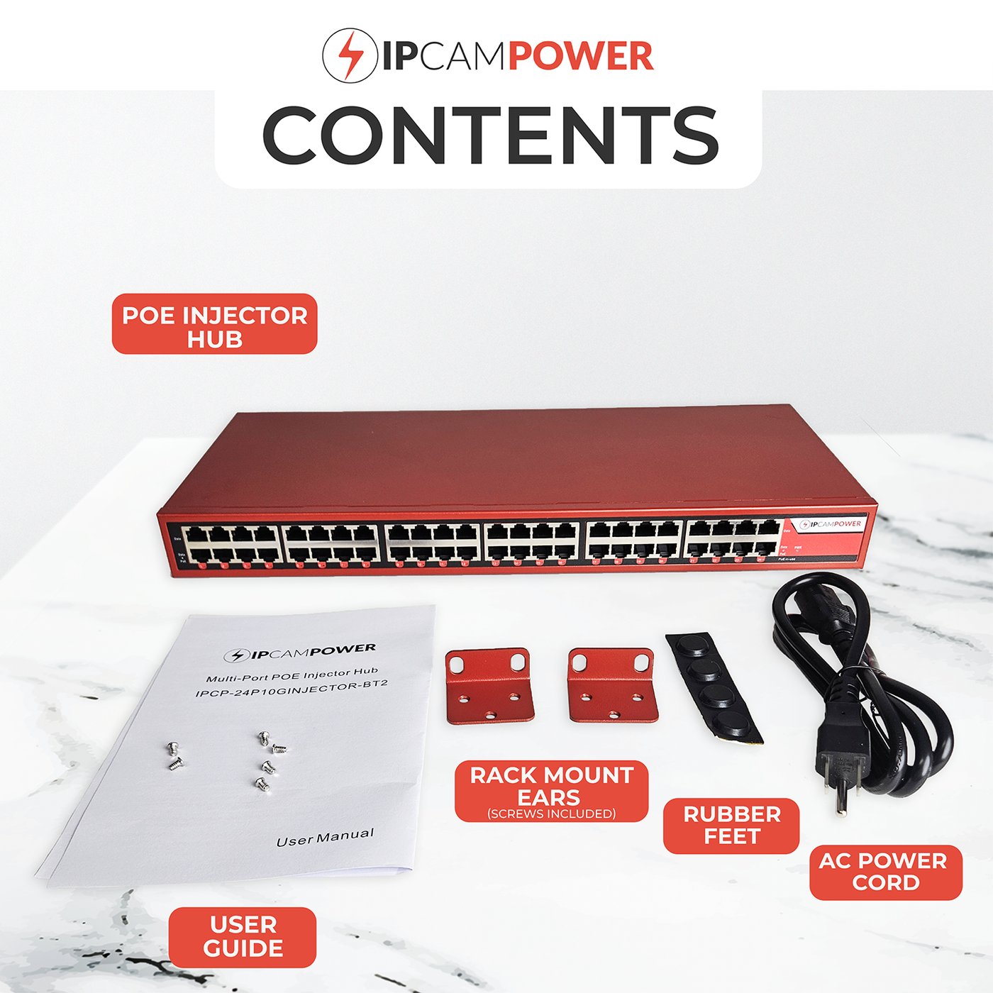 IPCamPower 24 Port 802.3bt POE++ Extreme Power POE Injector Hub, 90 Wa