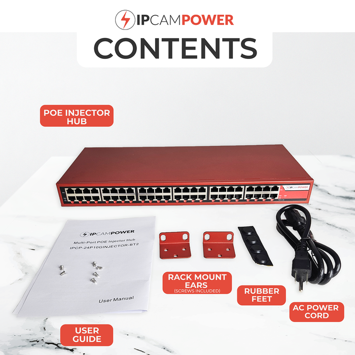 IPCamPower 24 Port 802.3bt POE++ Extreme Power POE Injector Hub, 90 Watts on Each Port, 900 Total Watts Budget, Up to 10G 10/100/1000/10000 Speeds Each Port