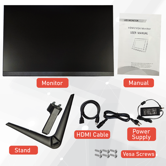 24" CCTV Monitor - 1080p Resolution, Dual Speakers, VESA Compatible, HDMI/VGA - Durable Components for Continuous 24/7/365 Surveillance, Thin Bezel, 3-Year Warranty