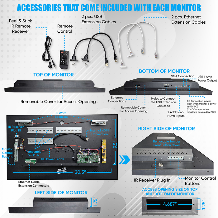 Customizable 27” Commercial Grade LCD Monitor – AV Display, 1080p, 12V DC or POE Power