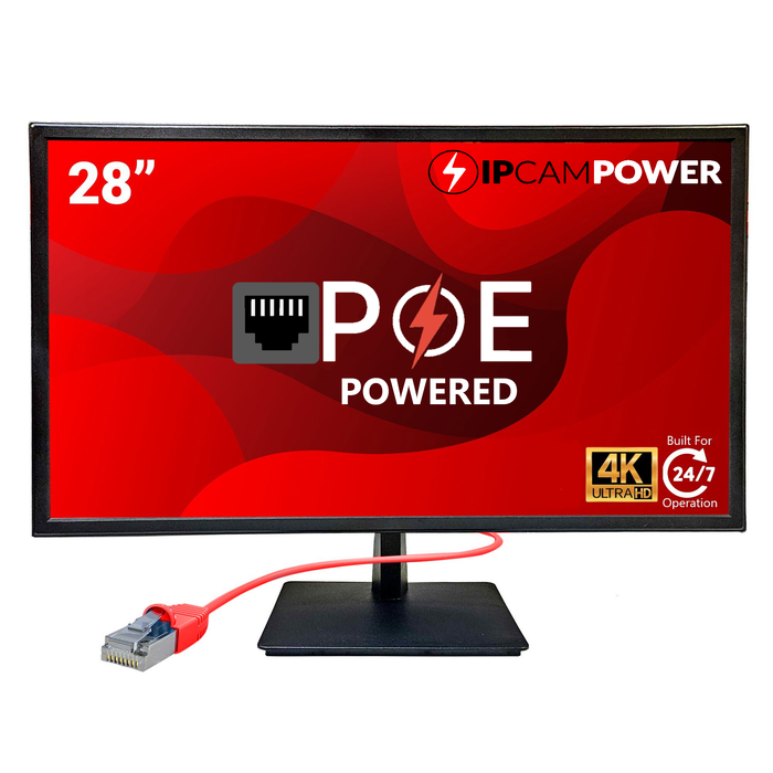 POE Powered Monitor 28" 4K, 12V DC Output, LAN Output, Speakers