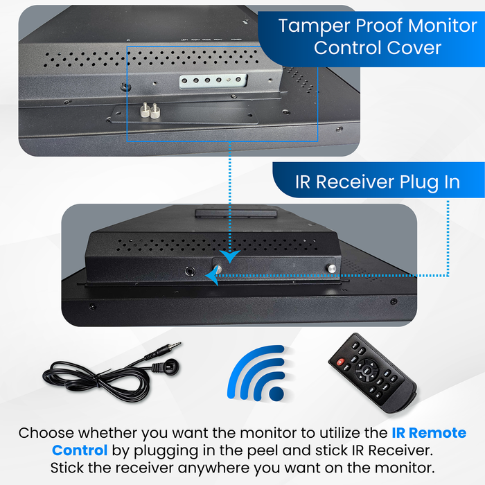 28" POE Powered Monitor, POE Output Passthrough, 12V DC Outputs, 4K, Built In Accessory Case, Speakers