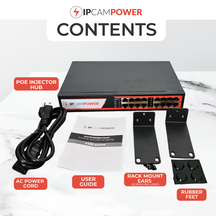 IPCamPower 8 Port 802.3bt POE++ Extreme Power POE Injector Hub, 90 Watts on Each Port, 250 Total Watts Budget, Up to 10G 10/100/1000/10000 Speeds Each Port
