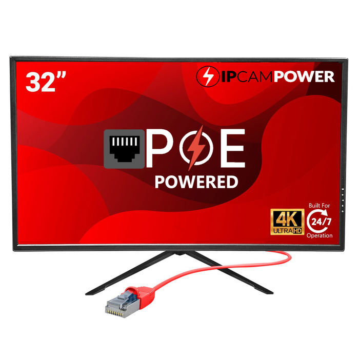 POE Powered Monitor 32 4K, 12V DC Output, LAN Output, Speakers — IPCamPower