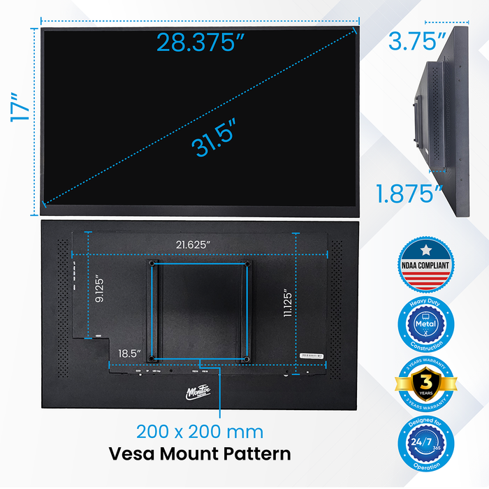 Customizable 32” Commercial-Grade LCD Monitor – AV Display, 4K, 12V DC ...