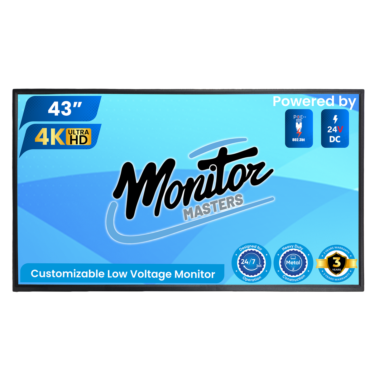 Customizable 43” Commercial-Grade LCD Monitor – AV Display, 4K, 24V DC ...