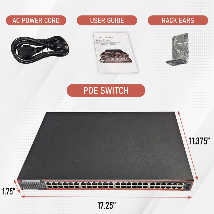 48 Port Gigabit Unmanaged POE Switch, 30W POE+ (802.3at) per Port, 400W Max Budget, 48 Gigabit Ethernet POE Ports & 2 Gigabit SFP Fiber Uplink Ports, 3 Year Warranty