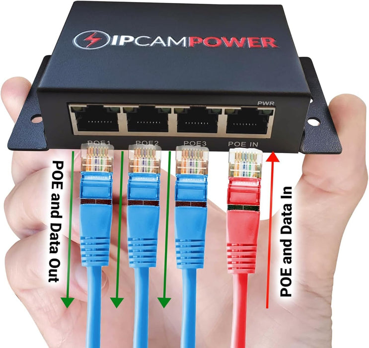 POE Powered 3 Port Switch & Network Cat5 Cat6 Midspan Cable Range Extender Pass Through Repeater for IP Cameras - Gigabit 10/100/1000