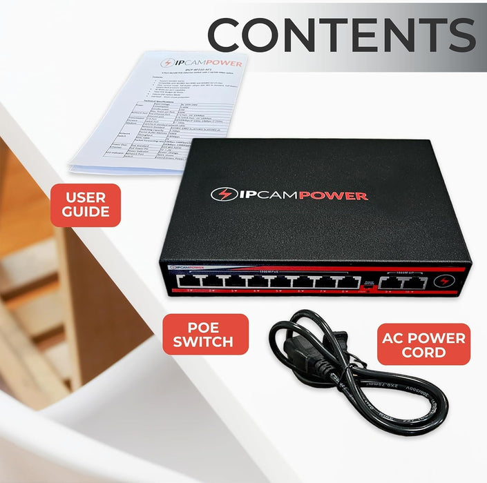 10 Port Unmanaged POE Switch, 8 Port POE+ & 2 Ethernet Uplink, 802.3at 30 Watts Per Port,120 Watt Total Budget, Extend Mode up to 820', Fanless, Metal