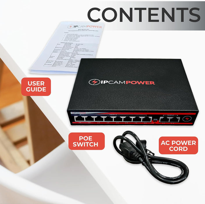 10 Port Gigabit Unmanaged POE Switch, 8 Port POE+ & 2 Ethernet Uplink, 802.3at 30 Watts Per Port, 120 Watt Total Budget, Extend Mode up to 820', Fanless, Metal