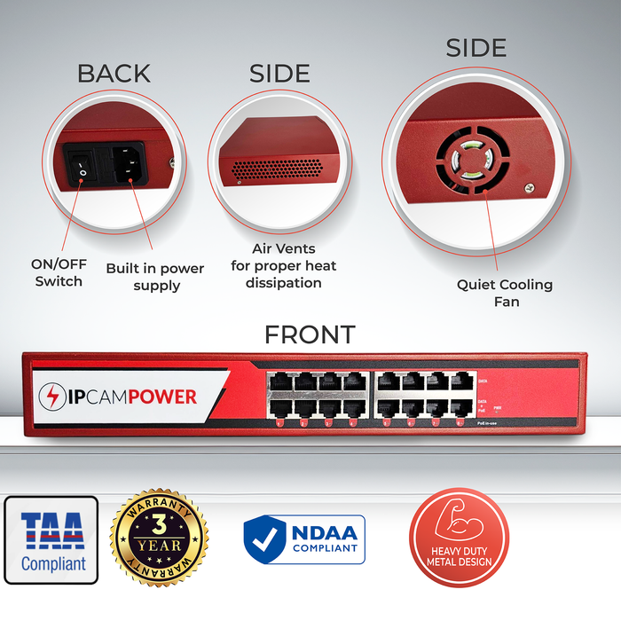 IPCamPower 8 Port 802.3bt POE++ Extreme Power POE Injector Hub, 95 Watts on Each Port, 760 Total Watts Budget, Up to 10G 10/100/1000/10000 Speeds Each Port