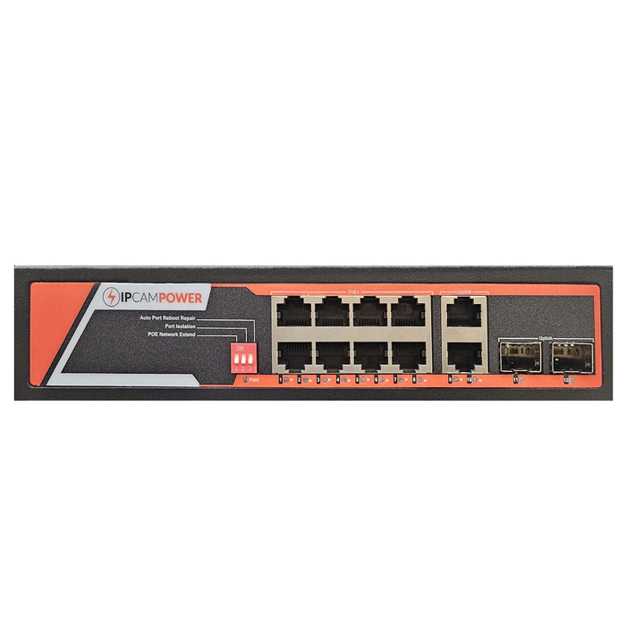 IPCamPower 8 Port Gigabit Unmanaged POE Switch, 30W POE+ (802.3at) per port, 120W Max Budget, Extend Mode up to 984' Cable Runs, 8 POE & 4 Uplink, All Ports Gigabit 10/100/1000