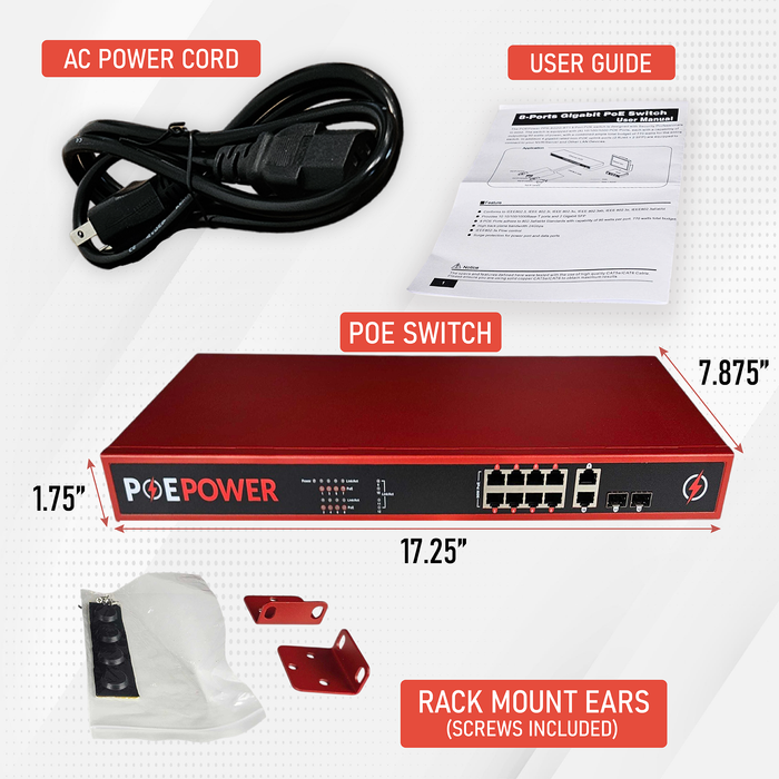 POEPower 8 Port 802.3bt POE++ Extreme Power Gigabit POE Switch, Full 90 Watts on Each Port, 770 Total Watts Budget, 4 Additional Ethernet & SFP Uplinks, 10/100/1000