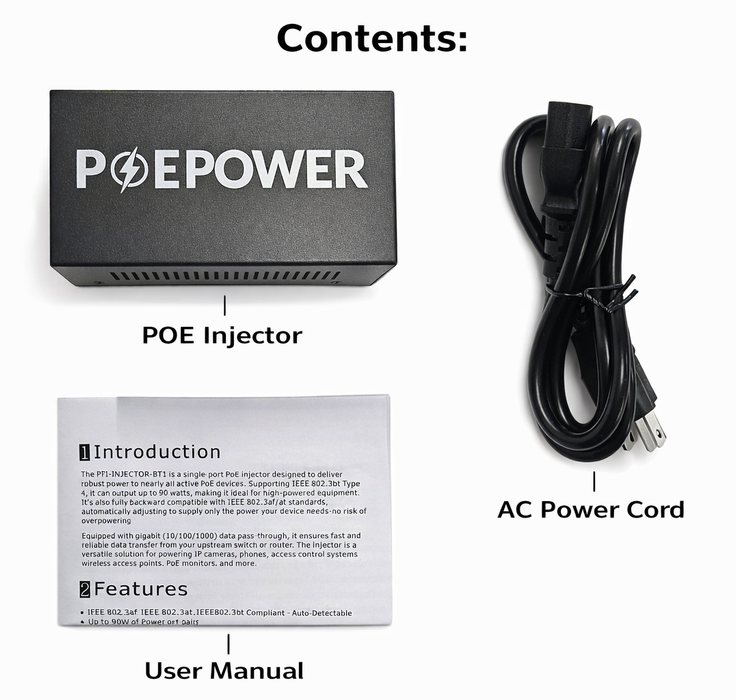 POEPower Ultra High Power 802.3bt 90 Watt POE ++ Injector Gigabit 10/100/1000, Rugged Metal Case, Powers IP Cameras, POE Lighting, Access Control