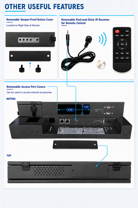 21.5" POE Powered Monitor, POE Output Passthrough, 12V DC Outputs, 1080p, Speakers, Built In Accessory Case