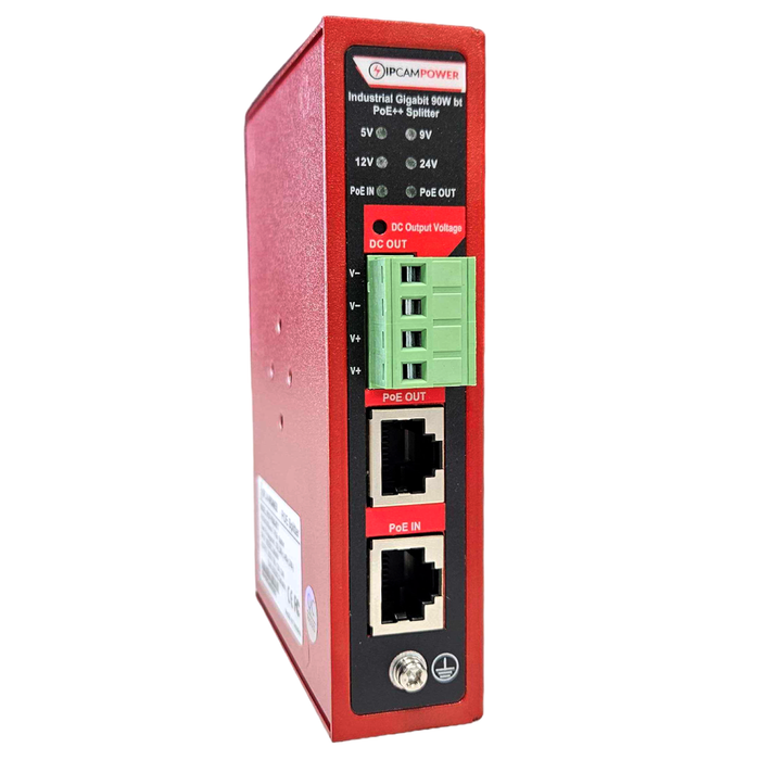 Industrial Grade POE to Selectable DC (5V, 9V, 12V, 24V) Converter w/ POE Pass Through 802.3af/at/bt, Gigabit POE Power Splitter