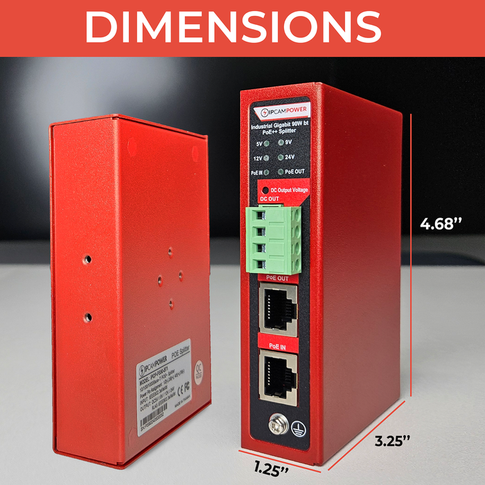 Industrial Grade POE to Selectable DC (5V, 9V, 12V, 24V) Converter w/ POE Pass Through 802.3af/at/bt, Gigabit POE Power Splitter