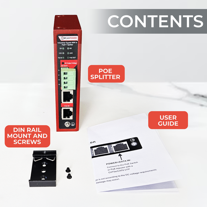 Industrial Grade POE to Selectable DC (5V, 9V, 12V, 24V) Converter w/ POE Pass Through 802.3af/at/bt, Gigabit POE Power Splitter