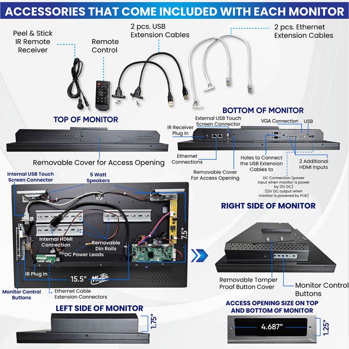 Customizable 22” Commercial-Grade LCD Touch Screen Monitor – AV Display, 1080p, 12V DC or POE Power