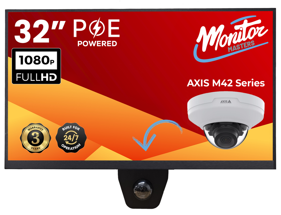 32" POE Powered PVM Public View Monitor with AXIS M42 Series IP Camera Holder