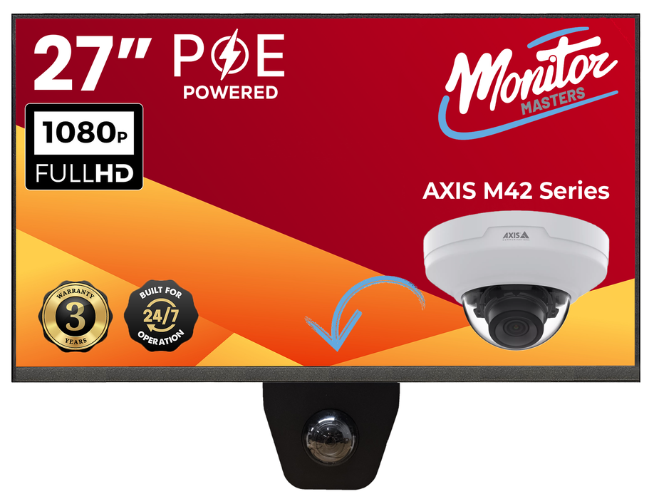 27" POE Powered PVM Public View Monitor with AXIS M42 Series IP Camera Holder