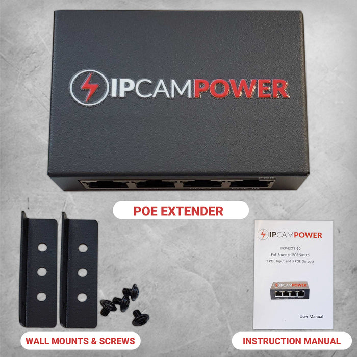 POE Powered 3 Port Switch & Network Cat5 Cat6 Midspan Cable Range Extender Pass Through Repeater for IP Cameras - Run Cables up to 1148