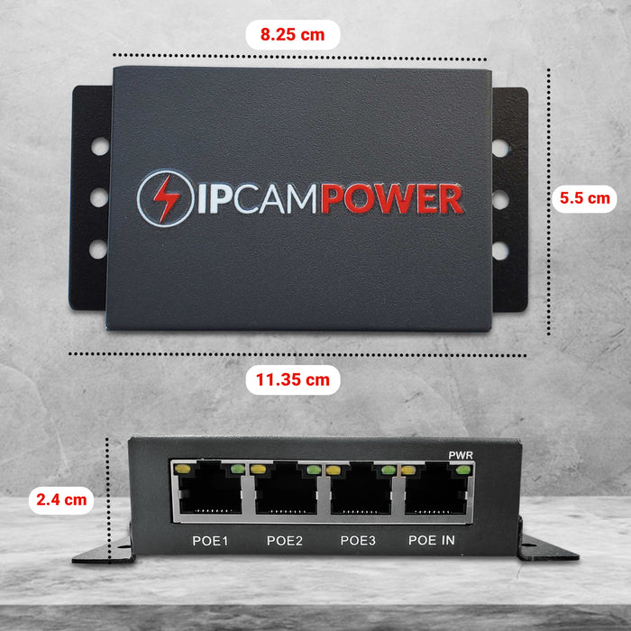 POE Powered 3 Port Switch & Network Cat5 Cat6 Midspan Cable Range Extender Pass Through Repeater for IP Cameras - Run Cables up to 1148