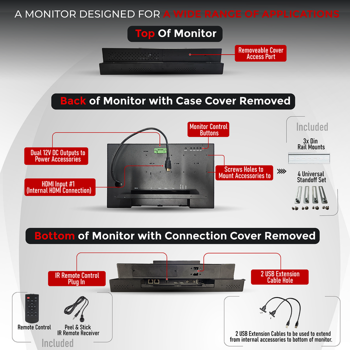 15.5" POE Powered Monitor, POE Output Passthrough, 12V DC Outputs, 1080p, Built In Accessory Case