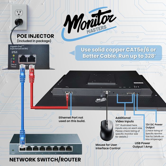 POE Powered Spot Monitor with Internal Hikvision 8 Channel IP Camera Decoder