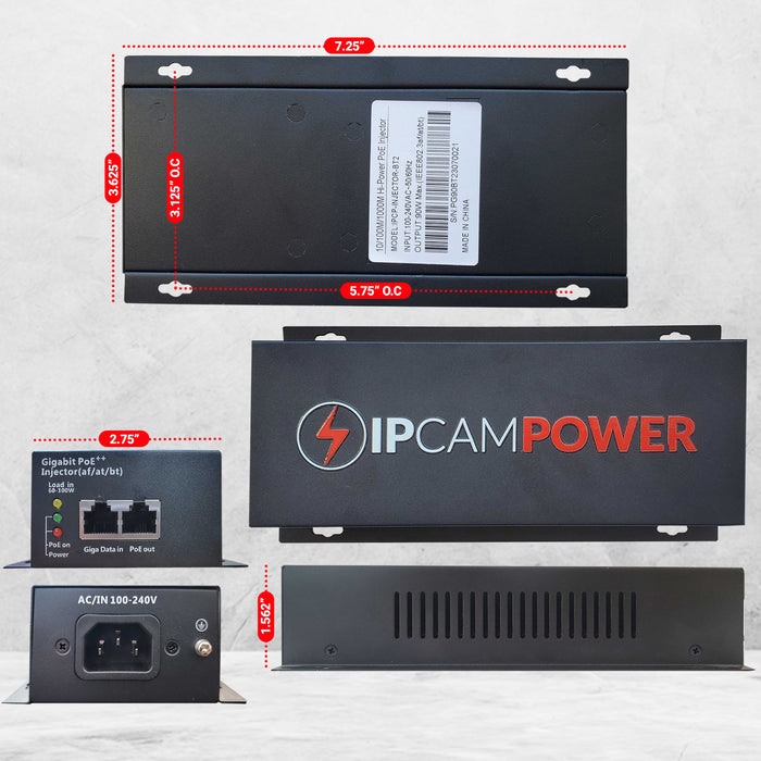 IPCamPower 8 Port 802.3bt POE++ Extreme Power POE Injector Hub, 90 Wat