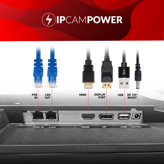 POE Powered Monitor 28" 4K, 12V DC Output, LAN Output, Speakers